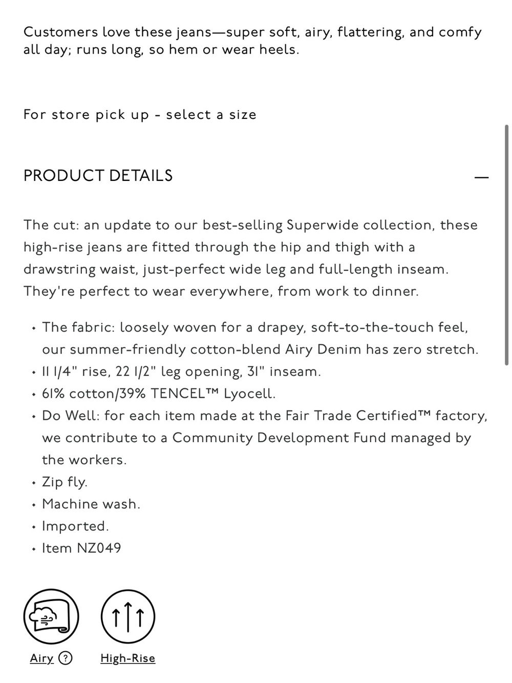 NWT Madewell Drawstring Jeans - Picture 7 of 7